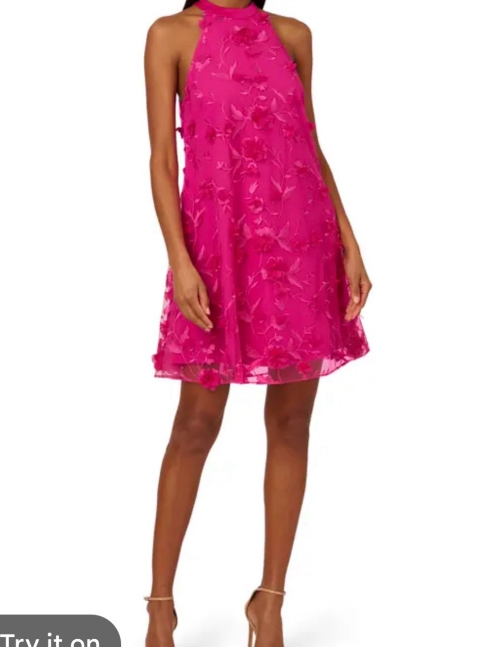 NWT Adrianna Papell Cosmo Pink 3D Floral Embroidered Mini Dress Size 12 - Picture 1 of 7